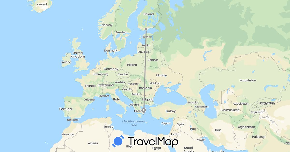 TravelMap itinerary: driving, plane in Finland, Greece (Europe)