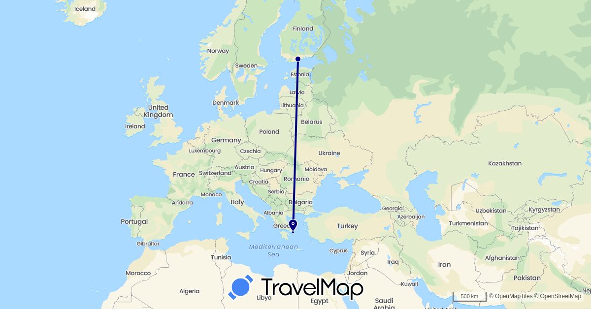 TravelMap itinerary: driving in Finland, Greece (Europe)